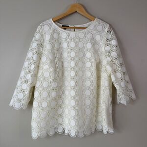Talbots 2X Petite Cream Medallion Lace Top 3/4 Sleeve Special Wedding Graduation